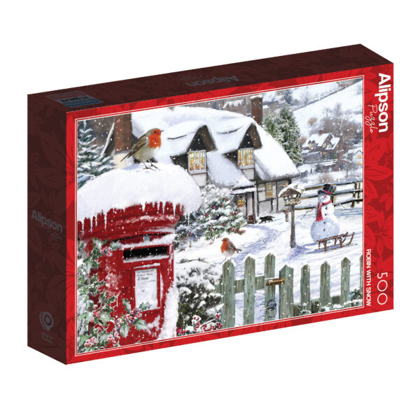 Rotkehlchen mit Schnee - 500 Teile Puzzle – Bild 2